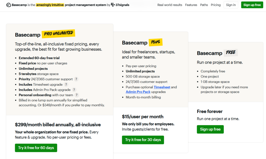 GoodDay vs Basecamp: comparison of pricing