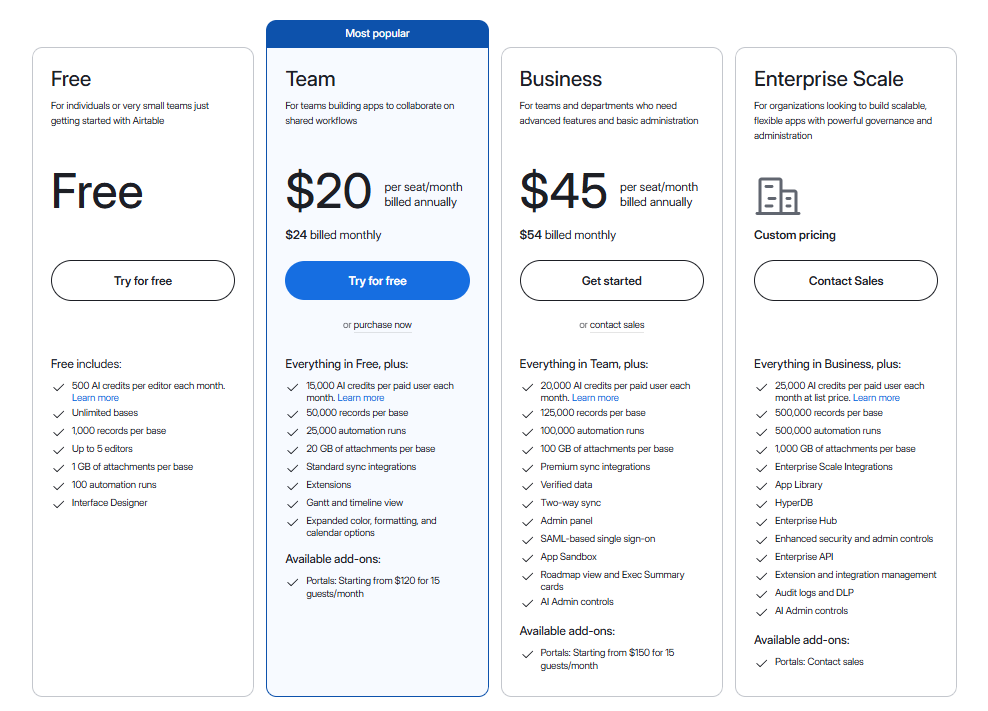 Airtable free plan features overview