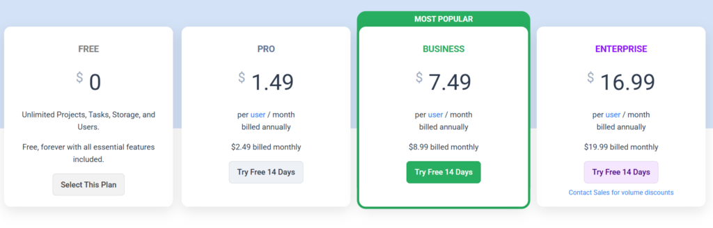 Freedcamp pricing