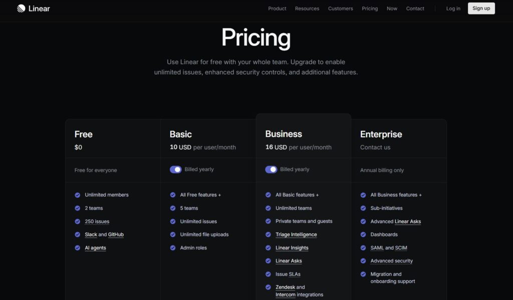pricing model for Linear