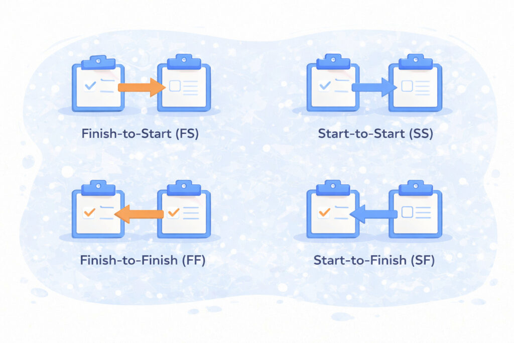 Types of Gantt chart task dependencies