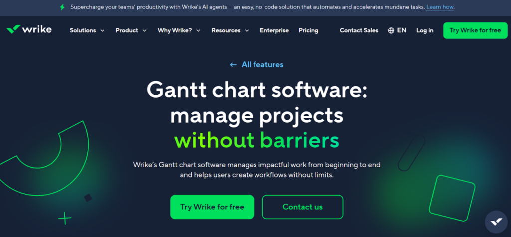 Wrike: Allows connecting tasks directly on the chart to control relationships