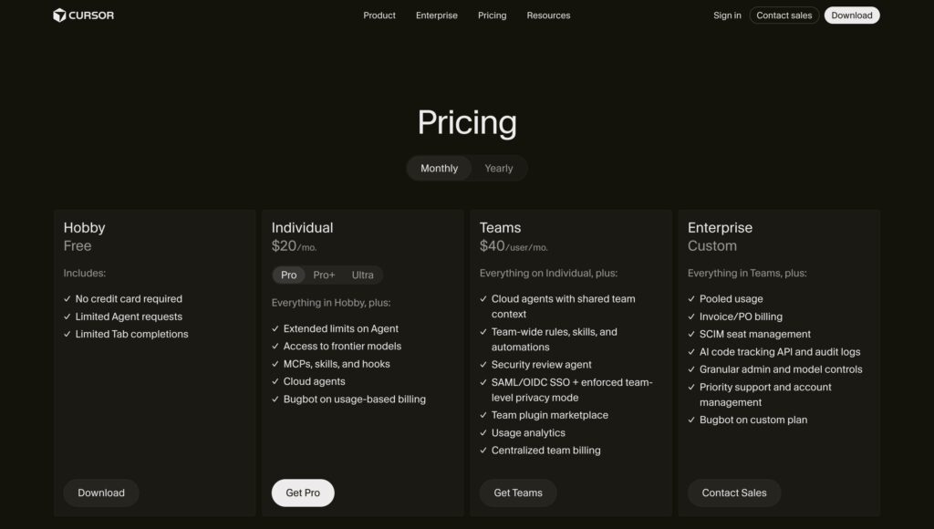 Cursor pricing 