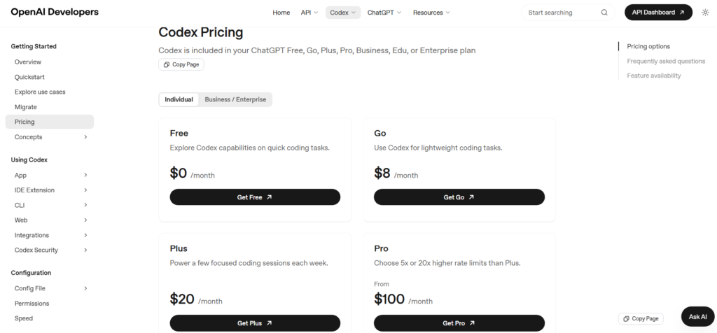 OpenAI Codex pricing 