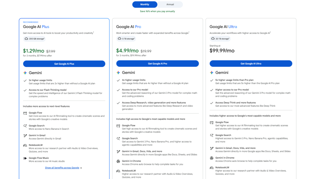 Gemini pricing 
