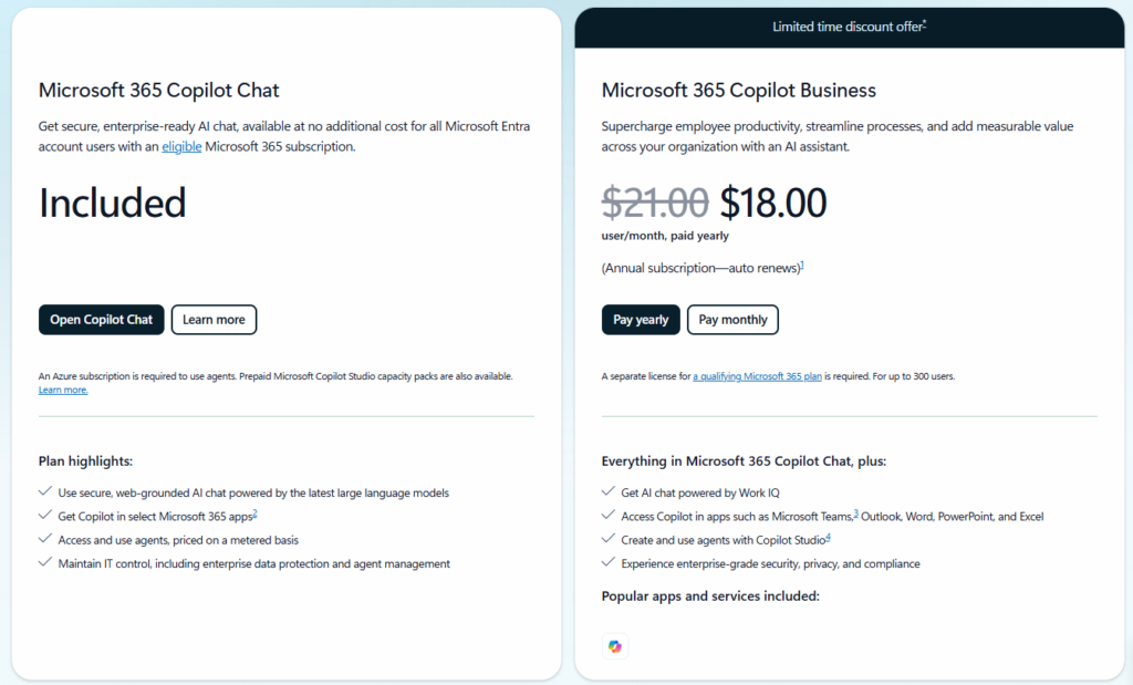Microsoft Copilot pricing 