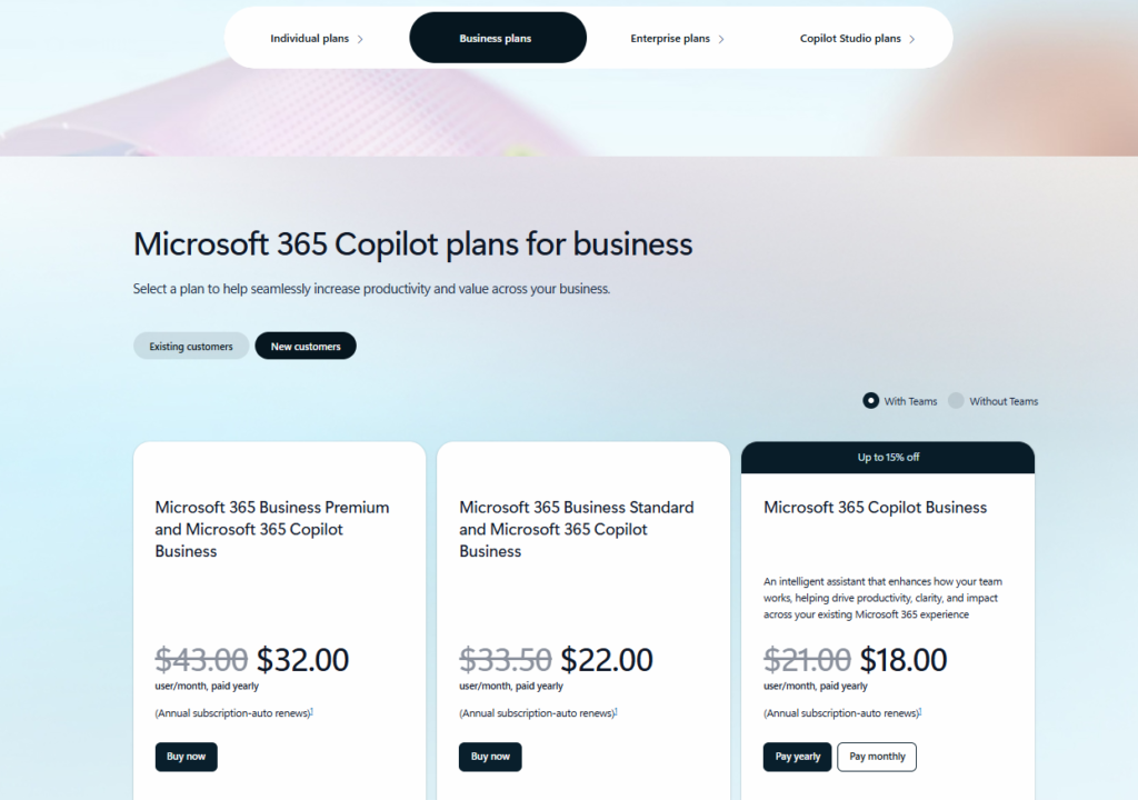 Microsoft Copilot pricing 