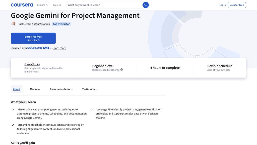 Best courses for using Google Gemini in project management
