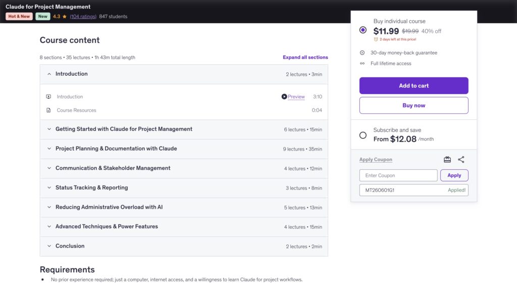 Best courses for using Claude in project management