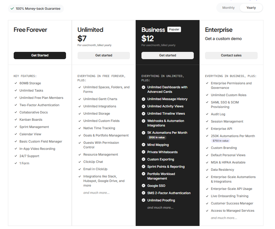 ClickUp features and pricing 