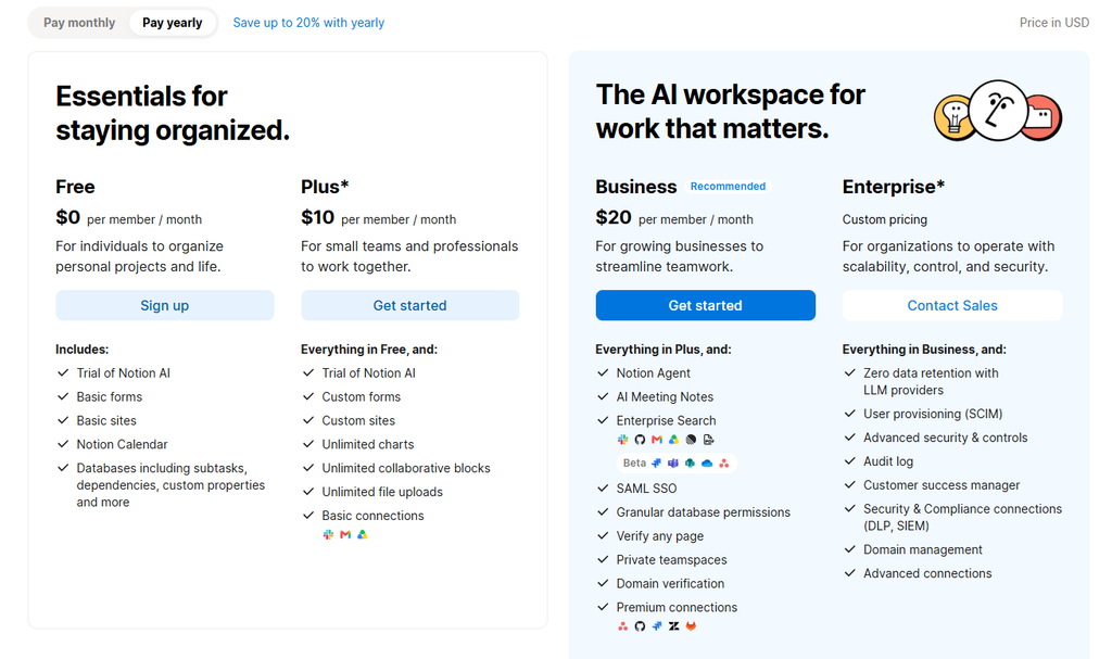 Notion features and pricing 
