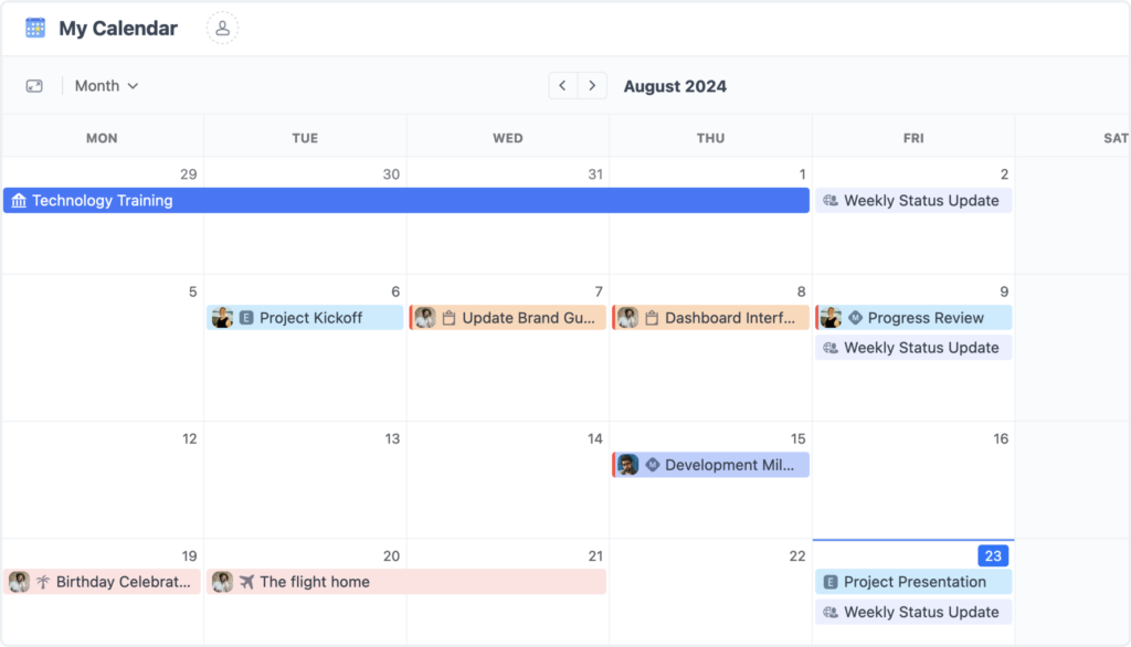 Calendar project management software  