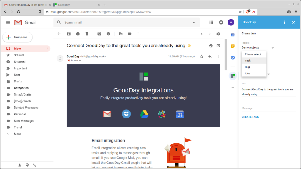 Email-connected project management software 