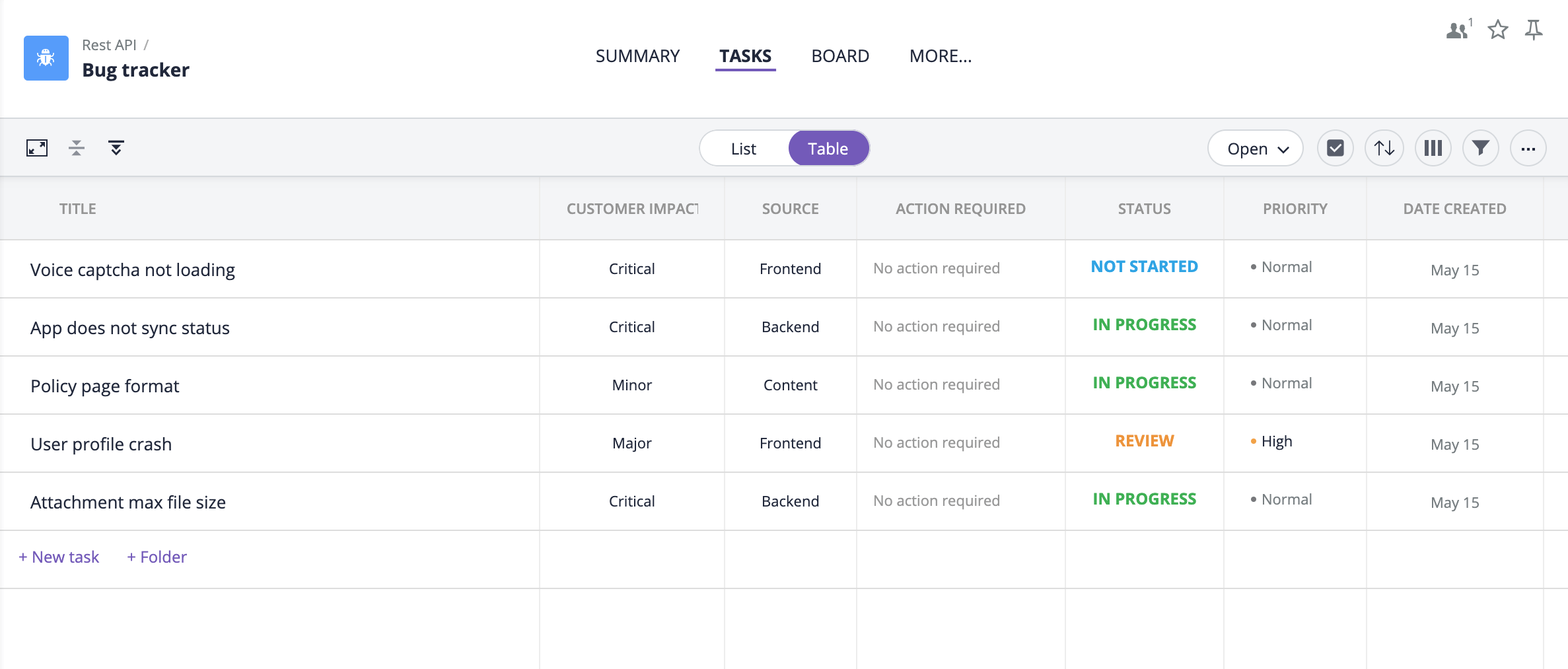 Free bug tracking template