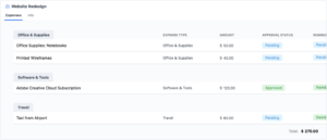 Project expense tracking template