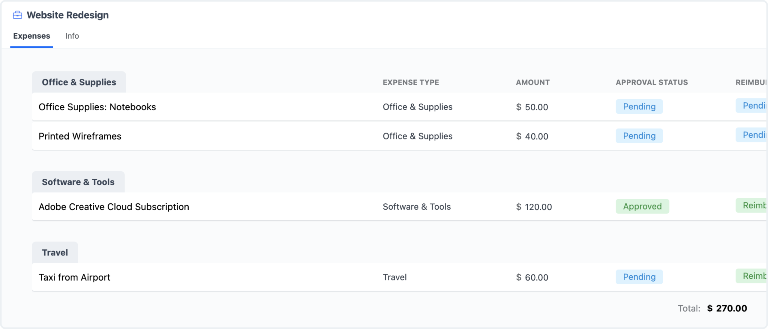 Project expense tracking template